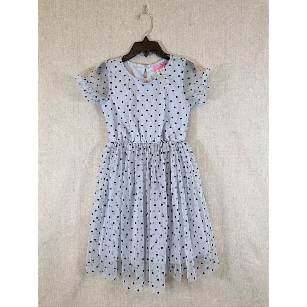 2 Hip Girls Light Blue Polka Dot Tulle Dress Short Flutter Sleeve 6X